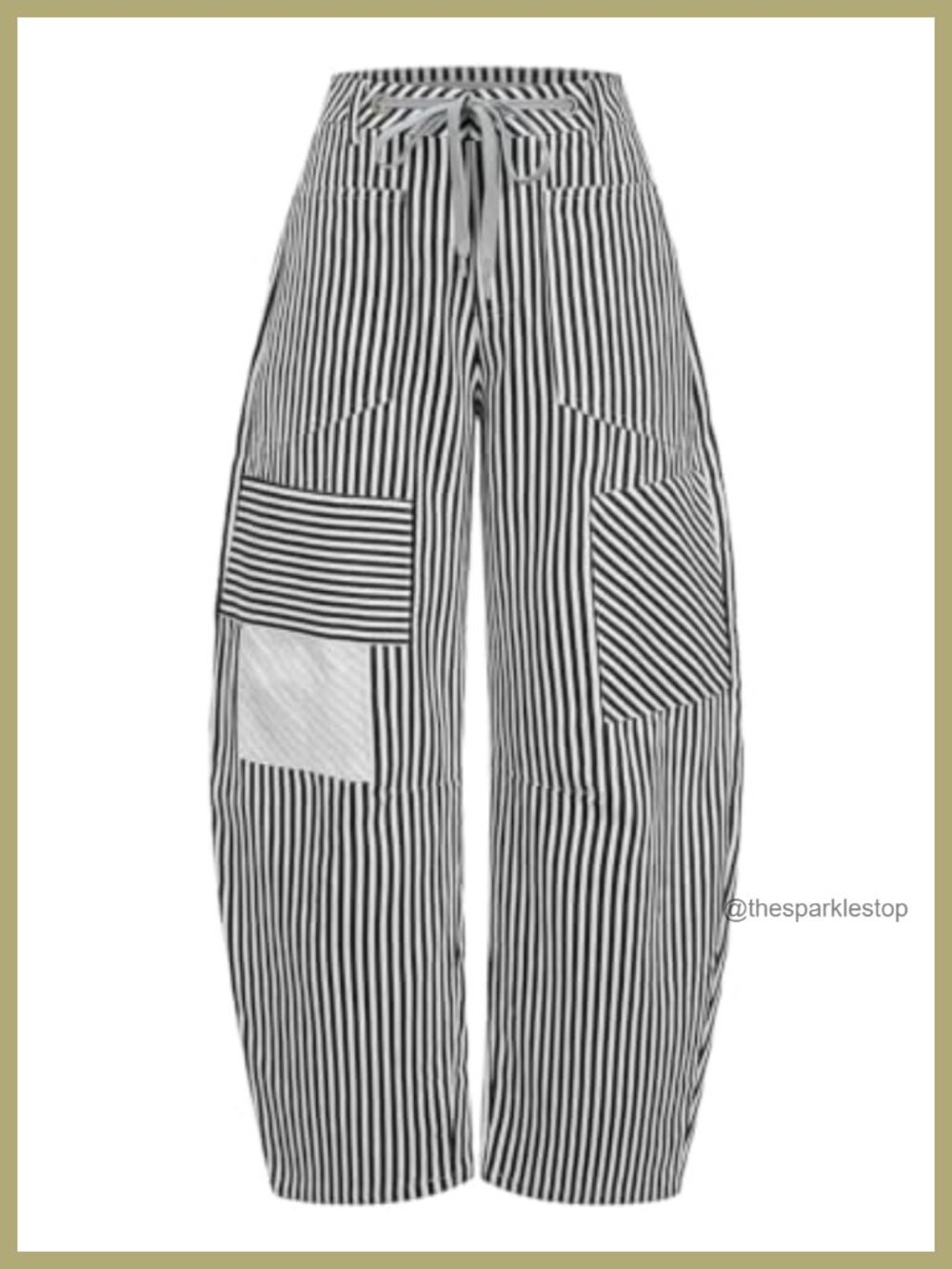 Striped Barrel Jeans Wide Leg High Waist Drawstring Sweatpants